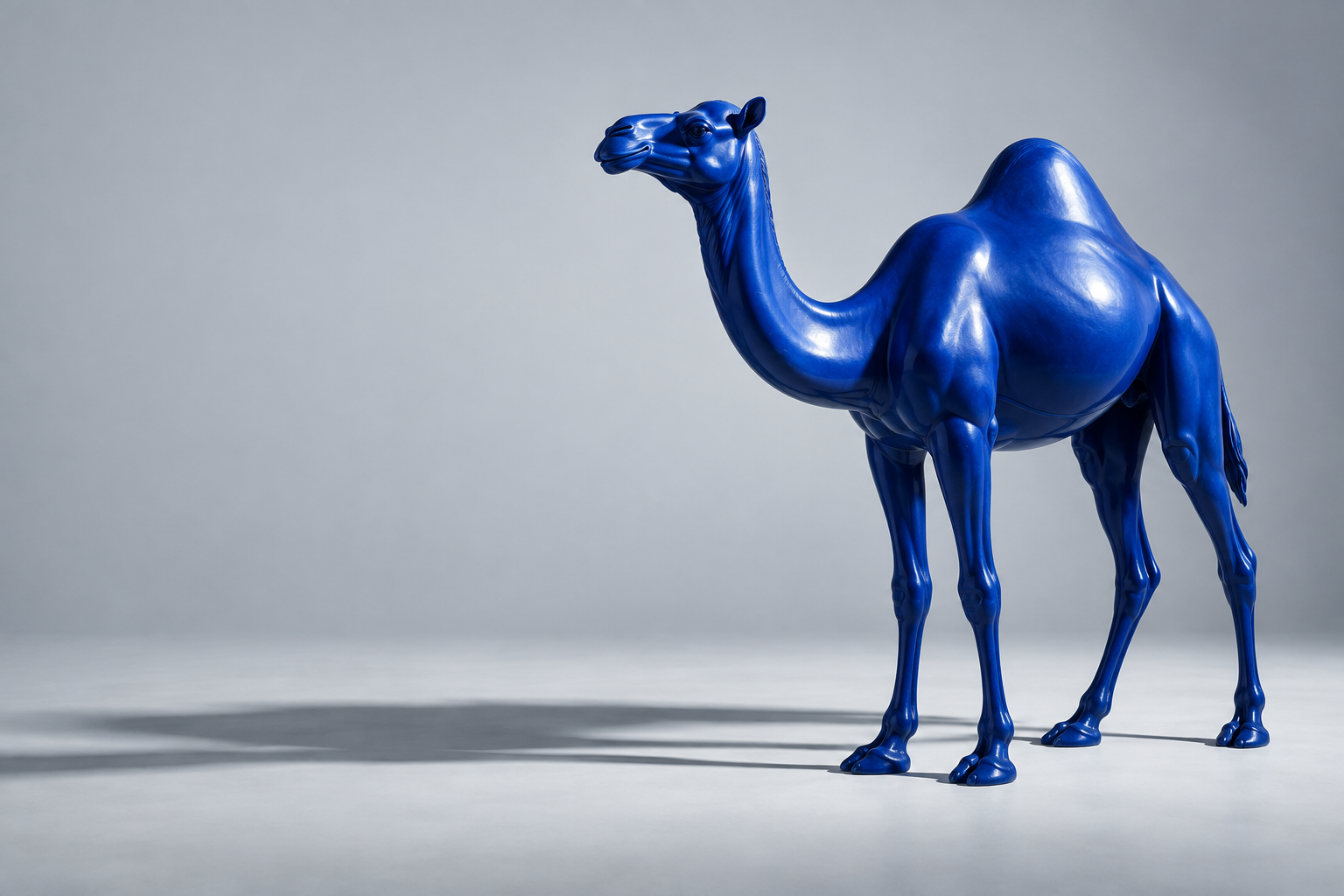 A cobalt blue camel sculpture